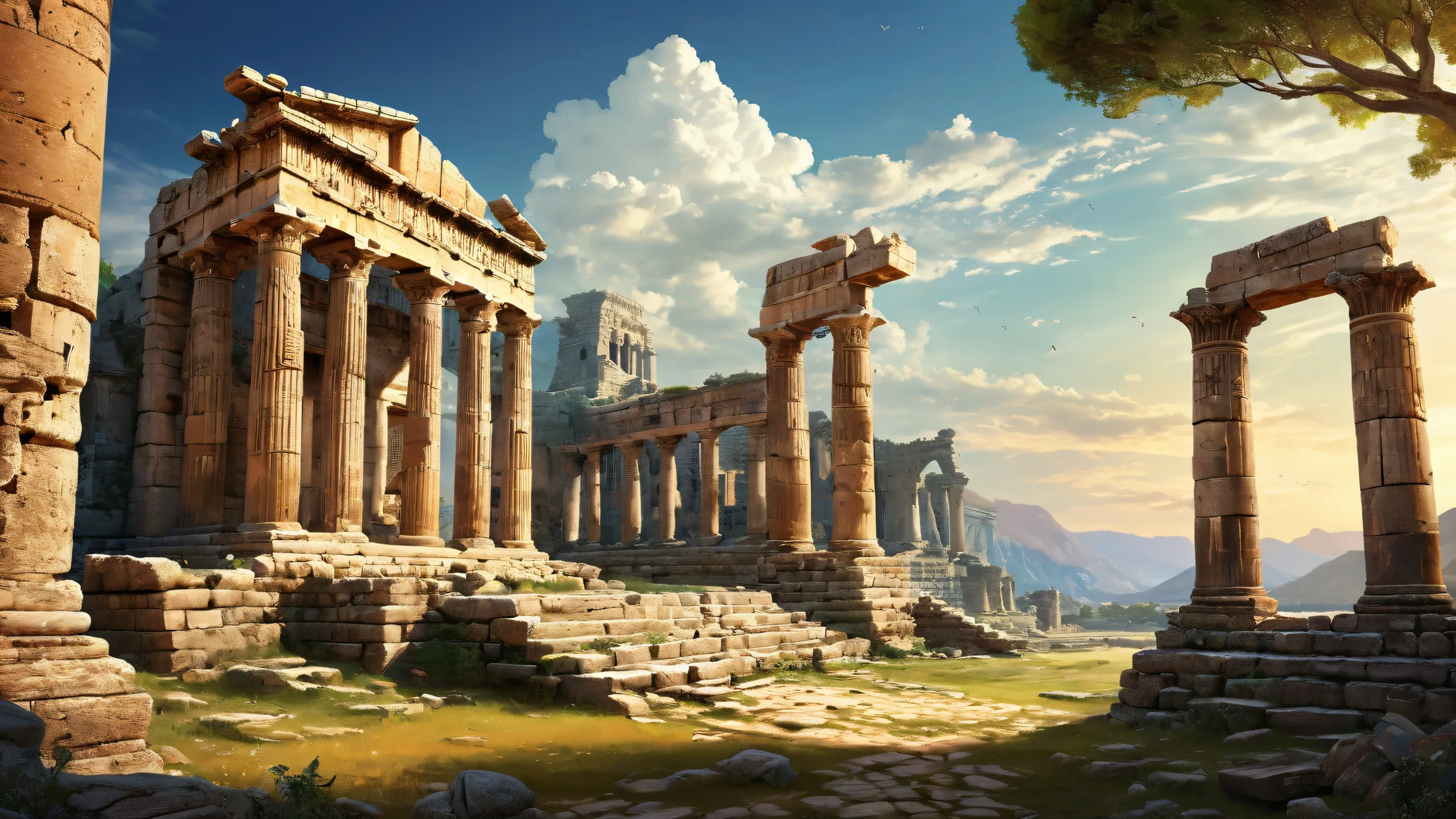 Ethereal desktop background featuring ancient ruins on a pristine void, perfect for PC or Desktop use.
