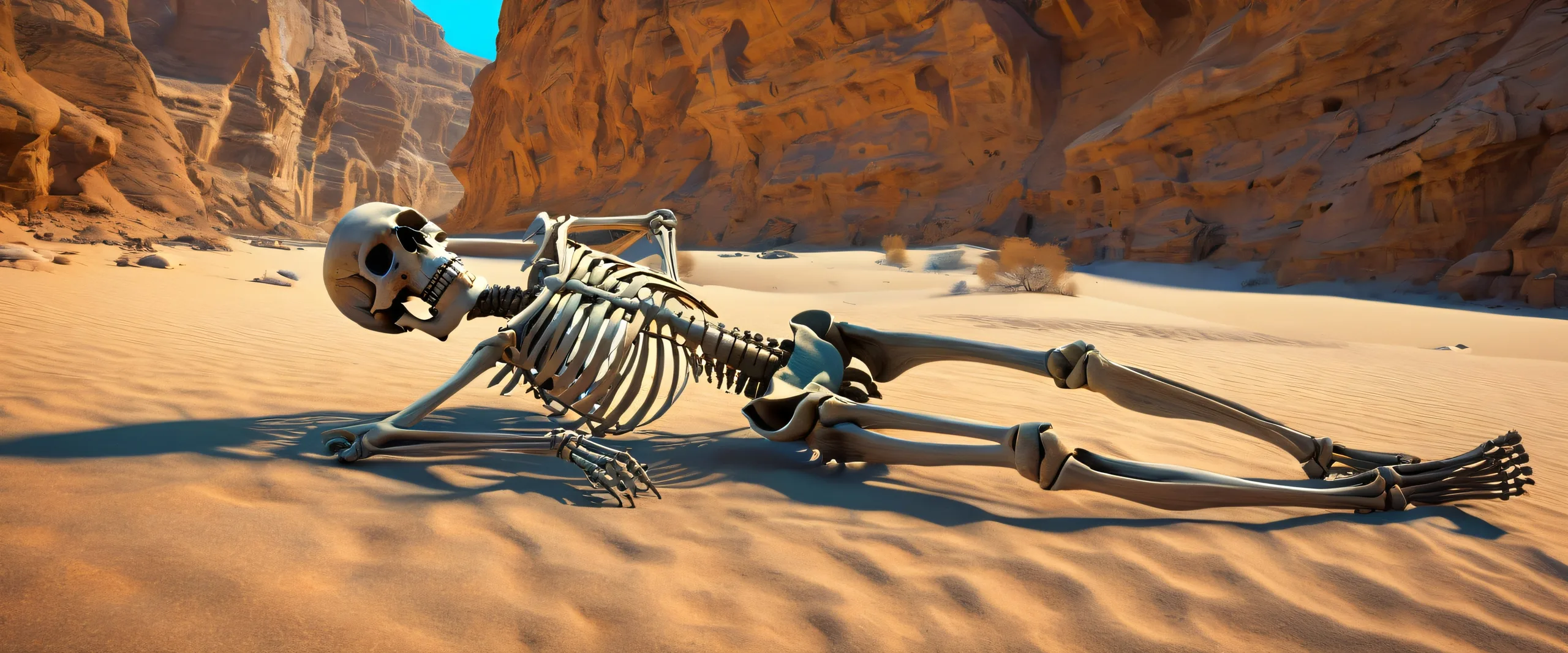 A breathtaking desktop wallpaper featuring an ancient skeleton amidst a vast, pure void. Perfectly suited for your PC or Desktop.