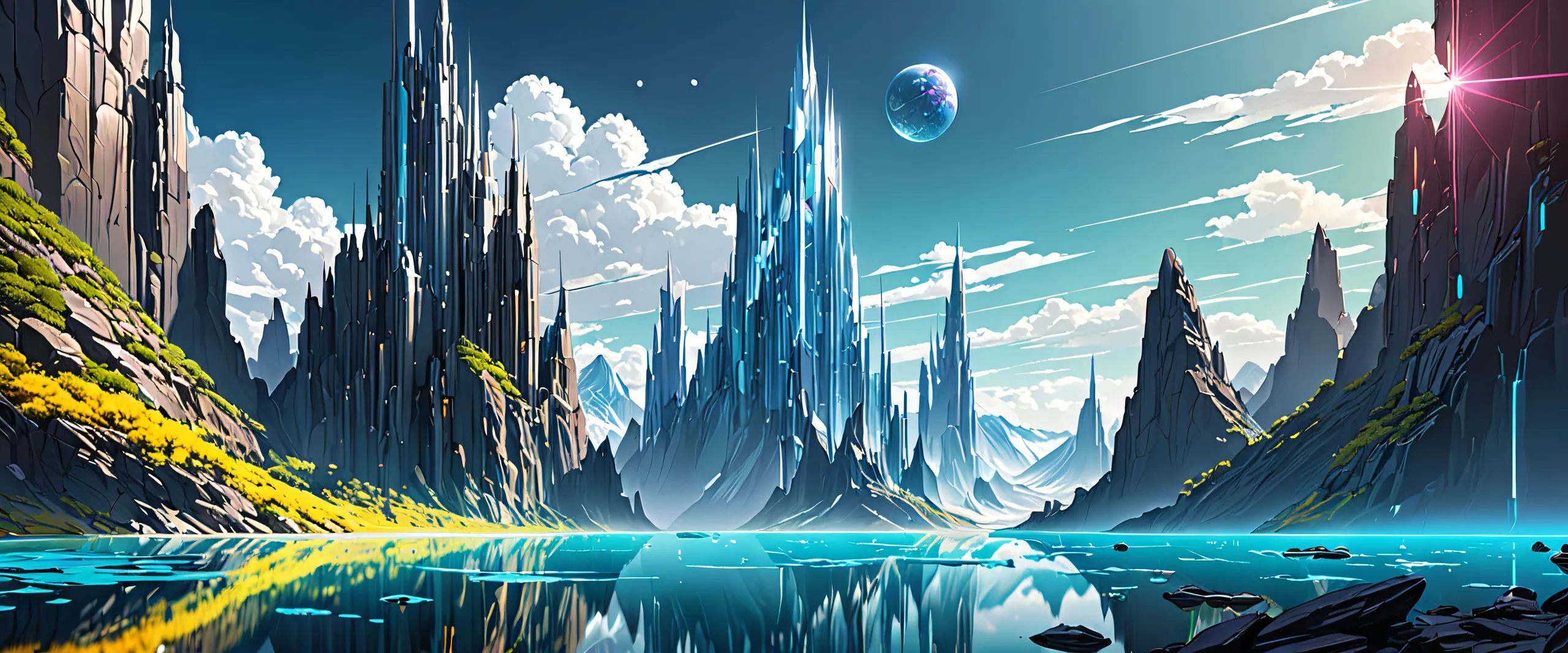 Ätherisches Android Oasis 4K UHD-Hintergrundbildgrund mit großem Hohlraum und strahlender Beleuchtung für optimale Anzeige auf Desktop/PC Android-inspired desktop background with a vast void and radiant lighting for optimal viewing on Desktop/PC