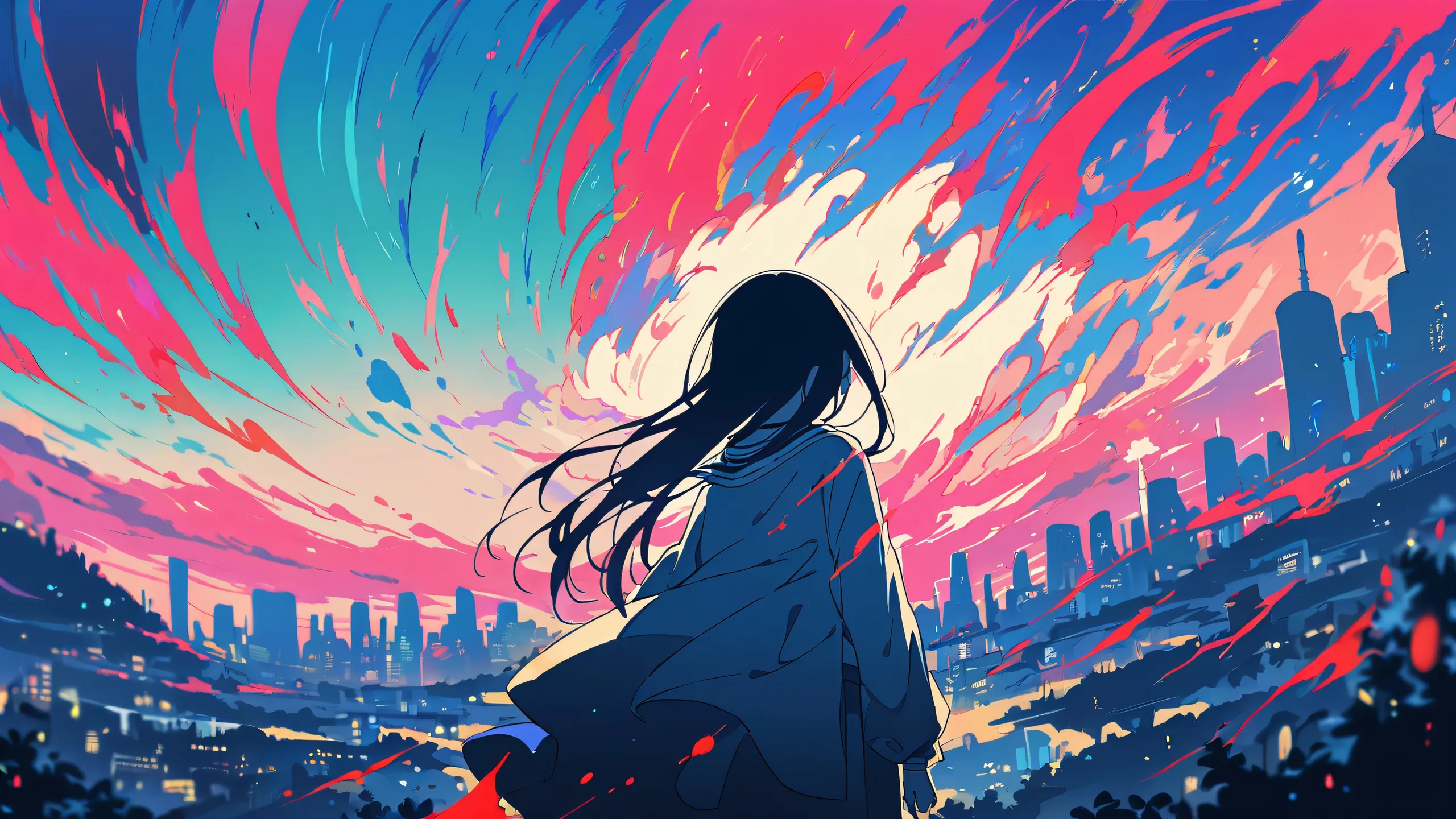A stunning anime illustration of a vast pure void with a subtle hint of cityscape in the distance on a Desktop/PC.