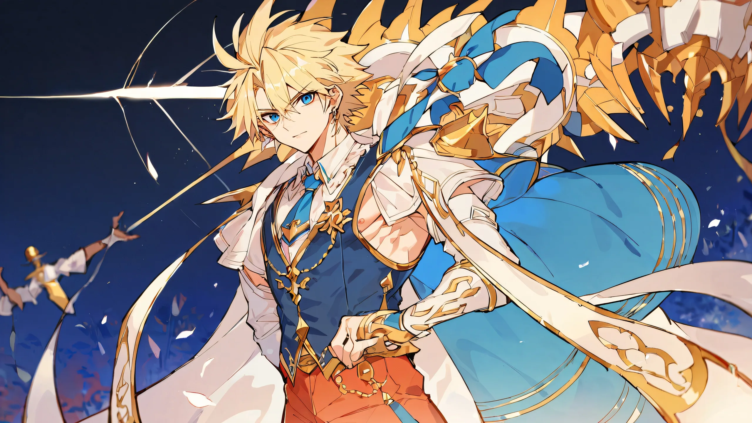 Anime boys gazing at the viewer against a perfectly clean vast pure void with subtle sunlight details on a desktop/PC