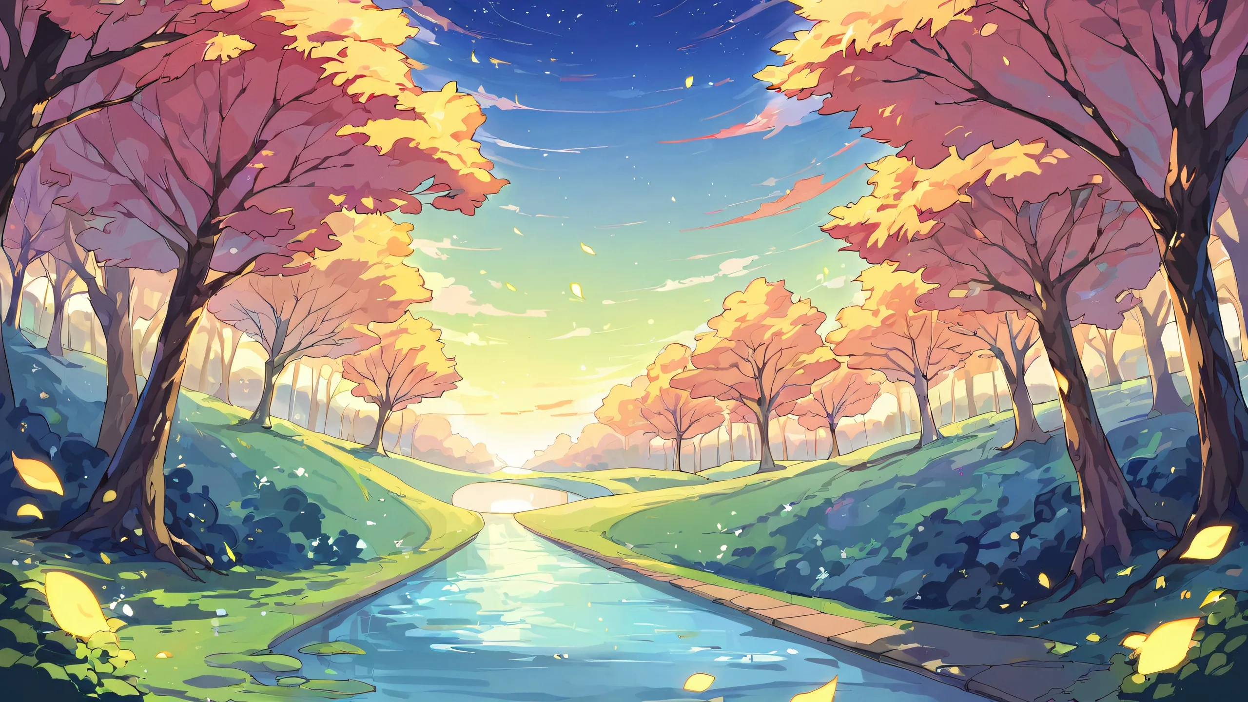 A beautifully illustrated anime scene of a bridge surrounded by serene skies on a desktop or PC.