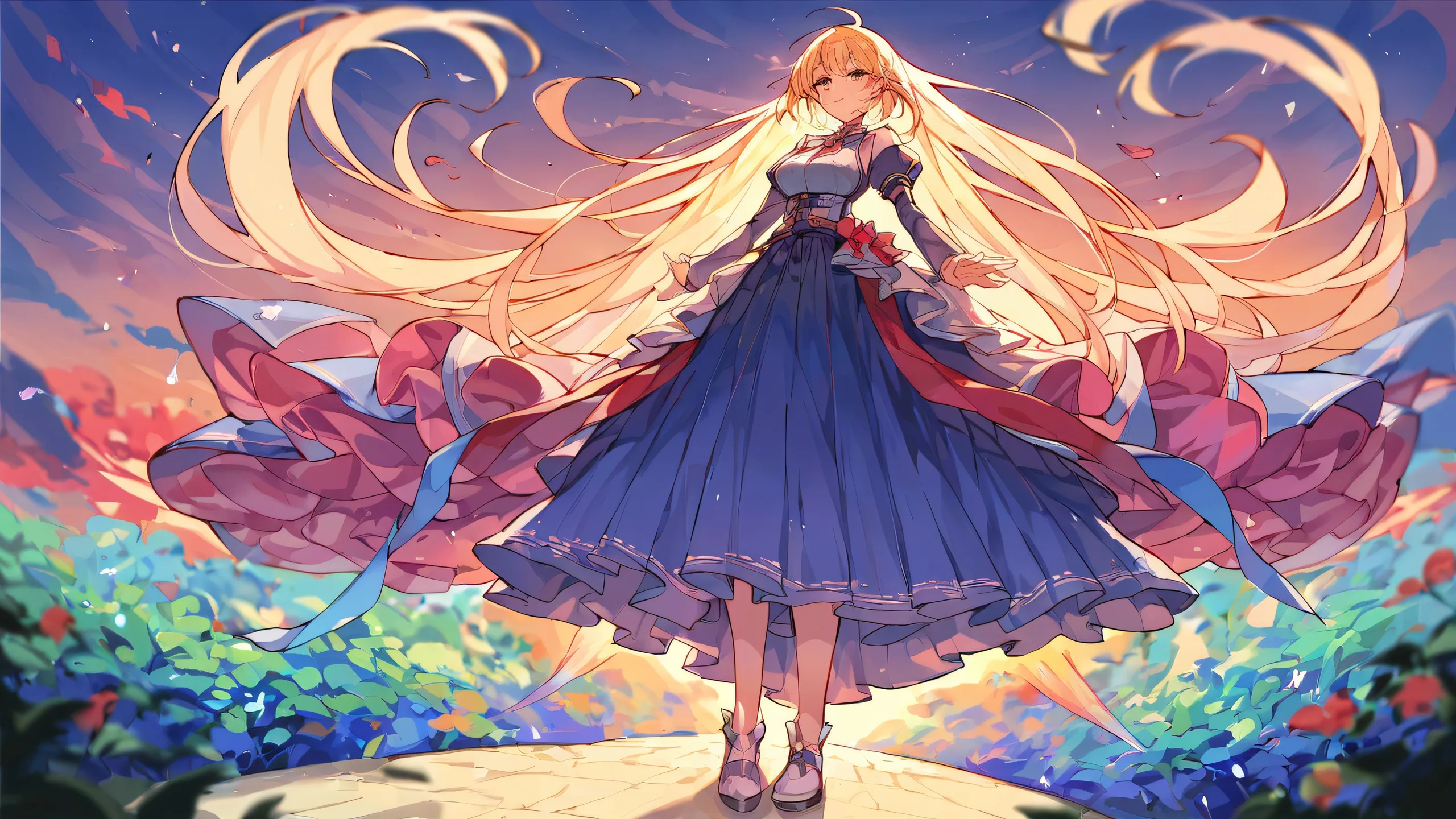 Perfectly clean vast pure void on a desktop/PC screen with stunning anime illustration and beautiful sky