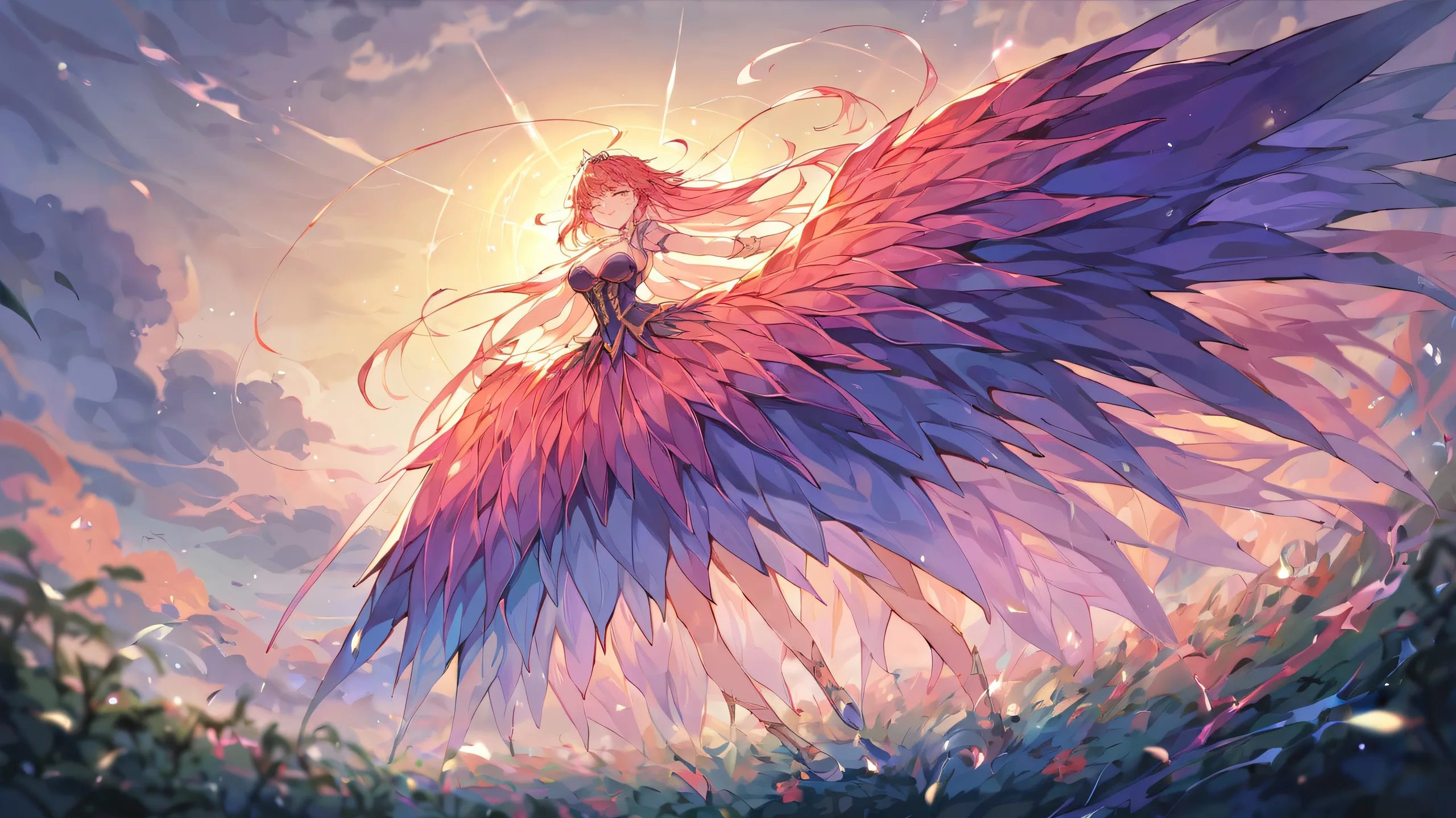 Anime illustration of a girl in a perfectly clean vast pure void with subtle volumetric effects and ethereal lighting, suitable for desktop/pc