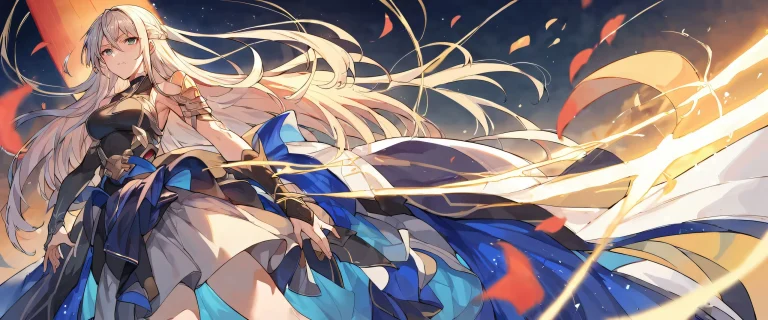 Tatsumi Saiga and Kagura Tennouzu pose against a bright blue sky with extreme depth of field on a desktop/pc.