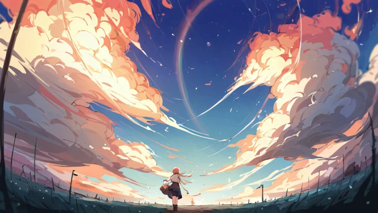 A serene anime illustration of a girl amidst a vast, perfectly clean void on a desktop/PC