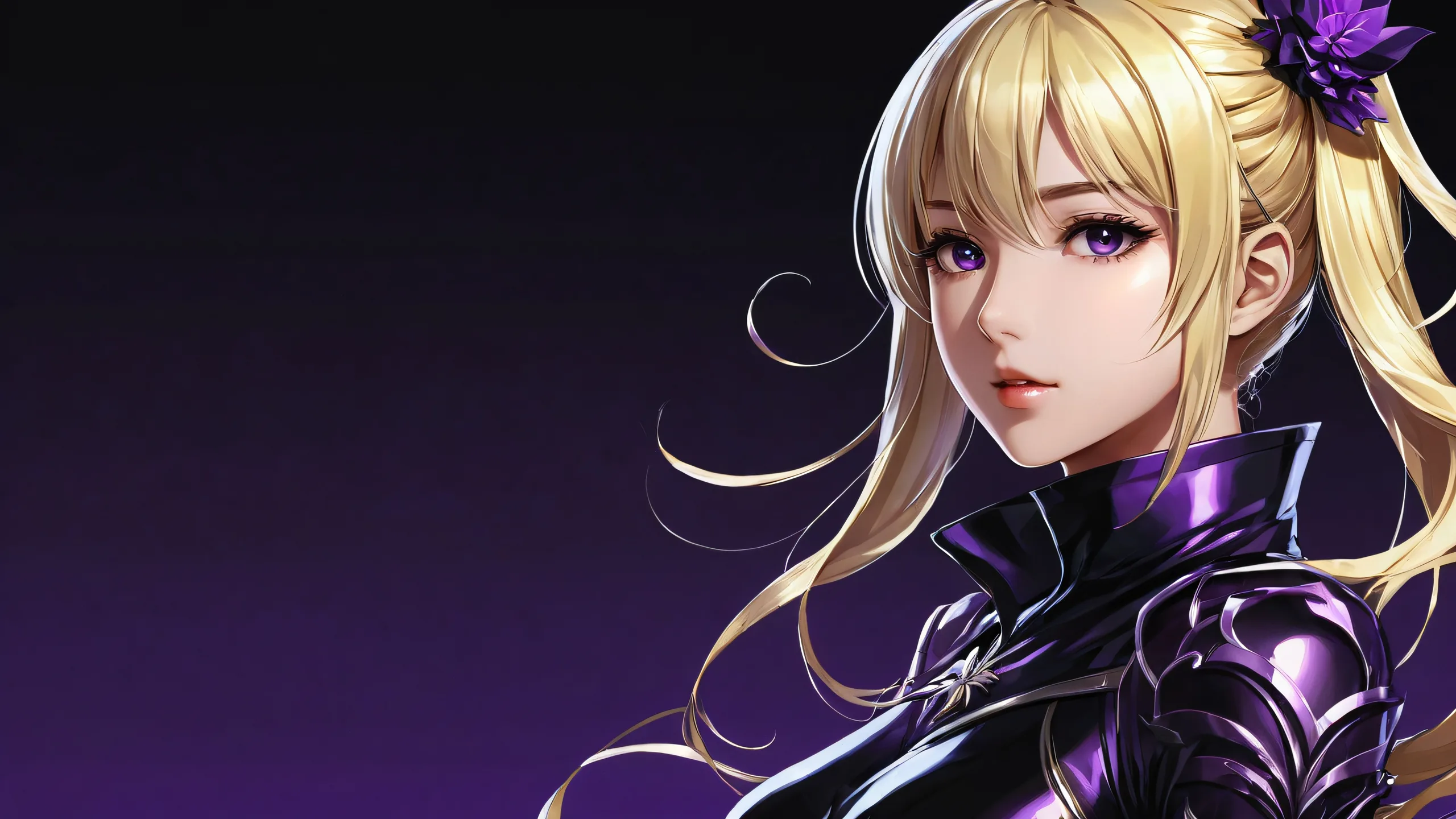 Anime girl standing in a vast, dark void on Desktop/PC wallpaper with deep blacks and luminescent accents.