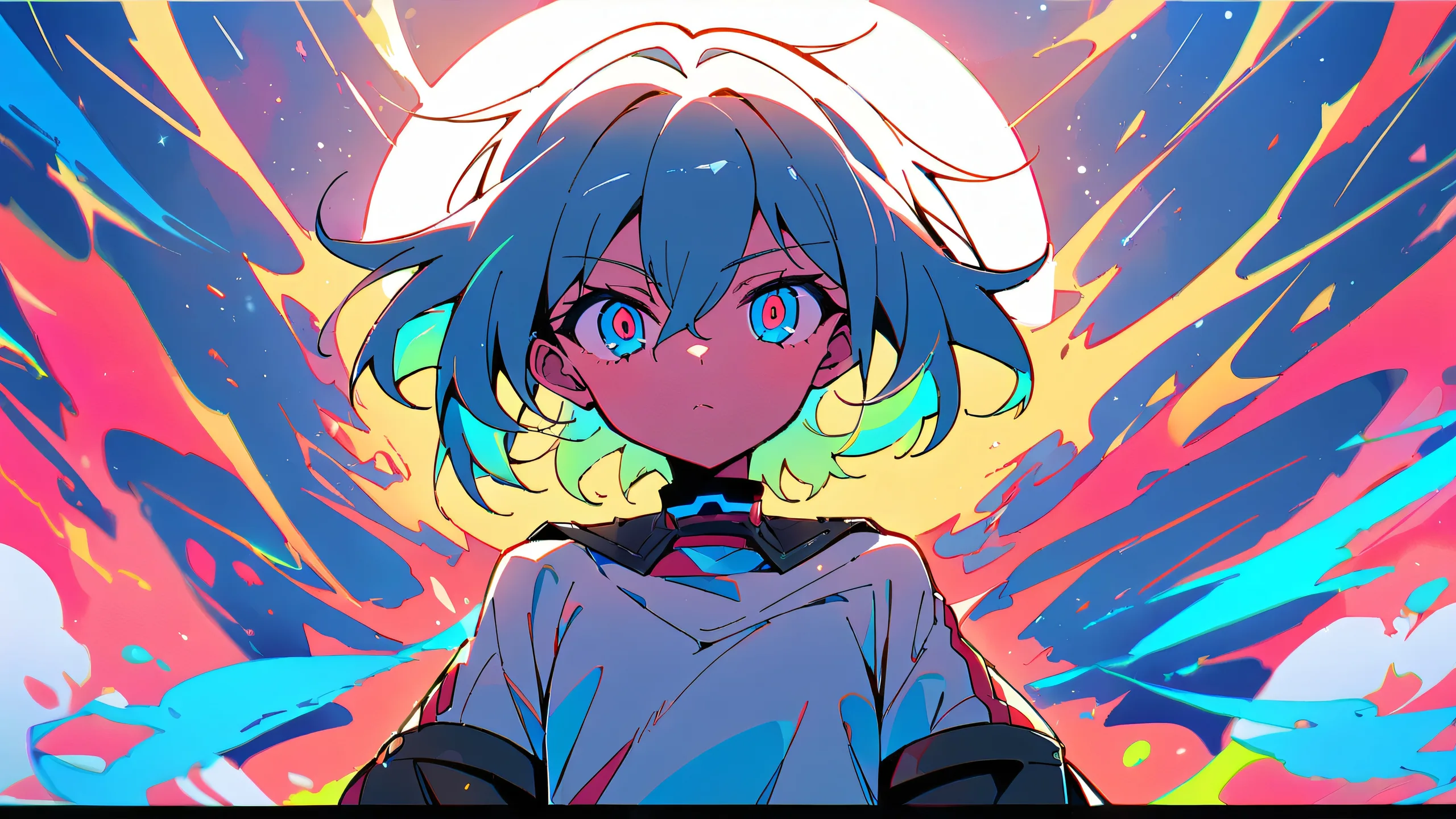 Anime-inspired girl looking at viewer in a perfectly clean vast pure void with extreme depth of field and bright airy ethereal lighting, suitable for desktop/pc