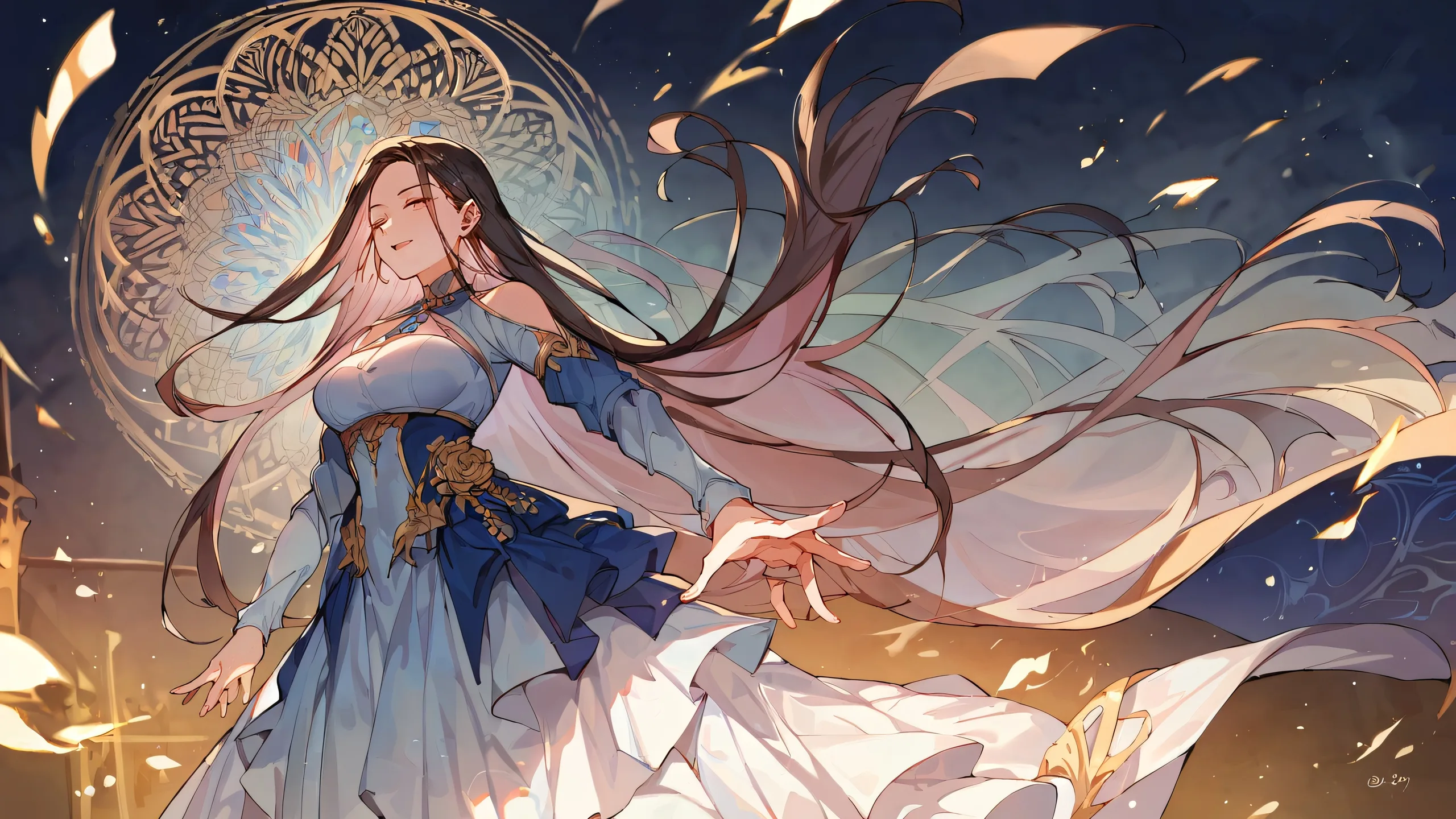 A beautifully illustrated anime girl standing in a vast, perfectly clean void with extreme depth of field to emphasize her presence, ideal for desktop/pc