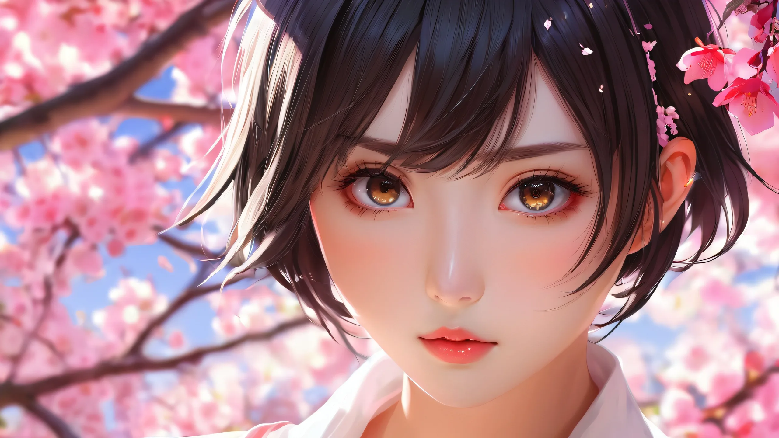 Ethereal Whisper of Wonder Aesthetic PC Wallpaper Anime girl in a pure void, desktop/pc wallpaper with depth and dimensionality for optimal viewing experience.