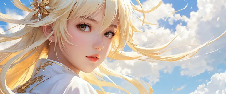 Anime girl stands out against a perfectly clean and vast pure void, ideal for desktop/pc backgrounds.