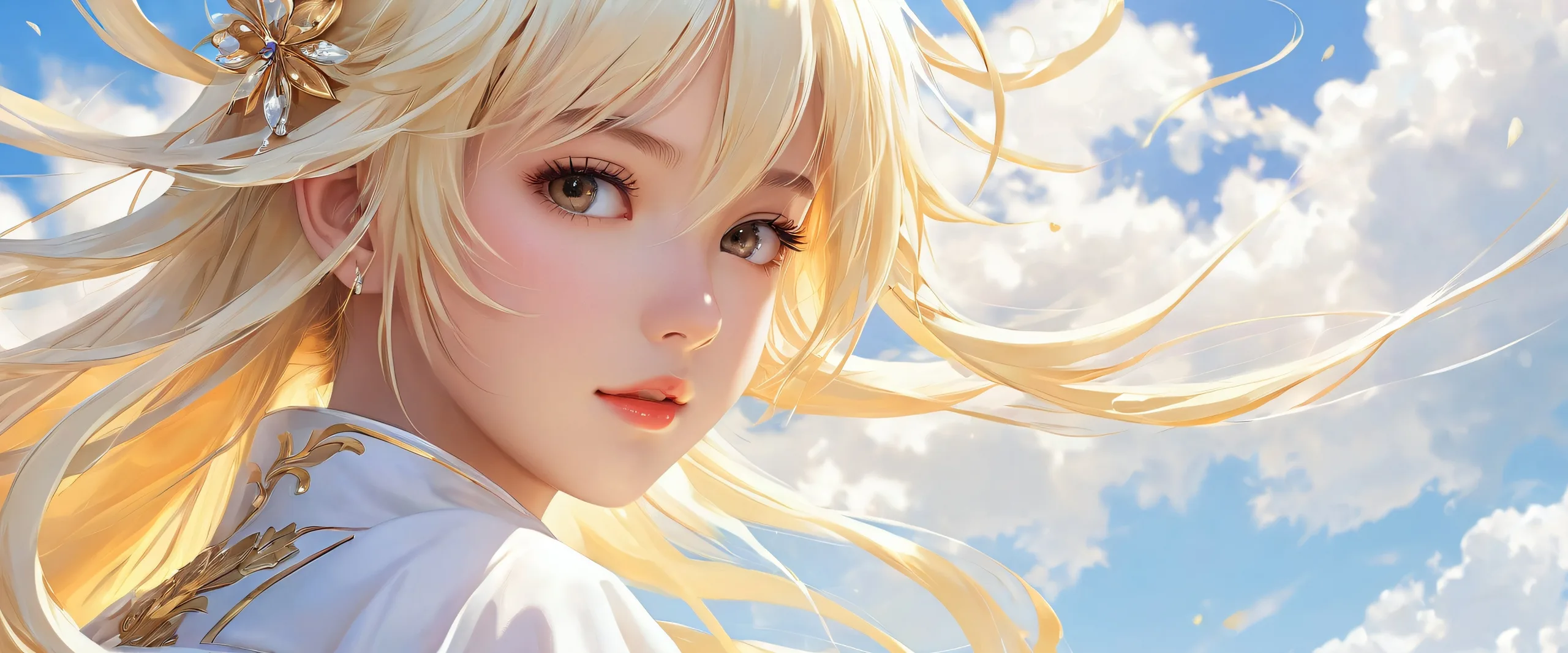 Stunning Ethereal Beauty in Void Wallpaper Anime girl stands out against a perfectly clean and vast pure void, ideal for desktop/pc backgrounds.