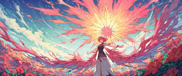 A beautifully illustrated anime scene of girls floating amidst a stunning pink and white void with an extreme depth of field, suitable for desktop/PC display.