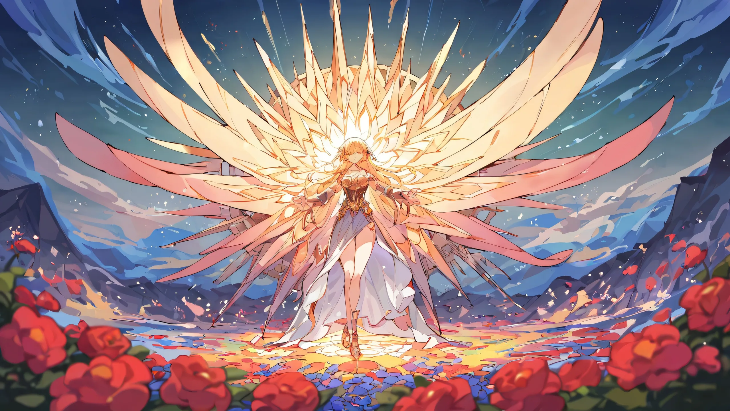 Anime girls standing amidst a perfectly clean vast pure void with extreme depth of field for a sense of depth on Desktop/PC.