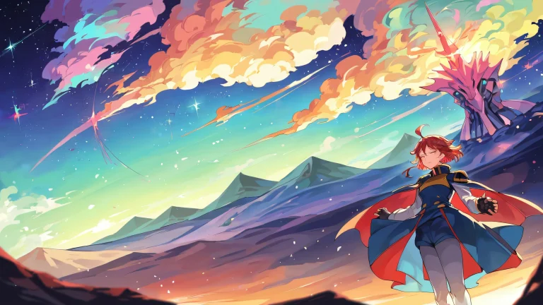 A beautifully illustrated anime scene featuring the RX-78 Gundam against a vibrant night sky with stars and a deep blue void.