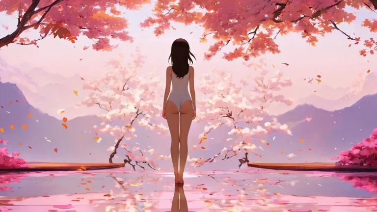 Centered anime characters on a pure void desktop with extreme depth of field and minimalist background for Desktop/PC