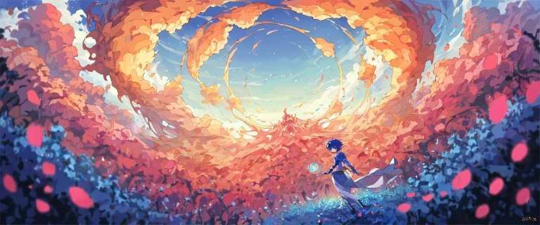 Perfectly clean vast pure void for Desktop/PC, stunning anime illustration, highly detailed and colorful.