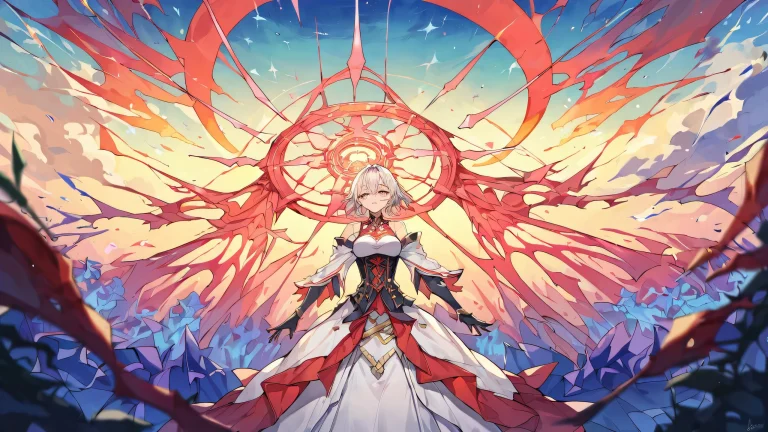 A beautifully illustrated anime scene for your Desktop/PC featuring a stunning celestial backdrop with extreme depth of field, perfect for fans of colorful and vivid artwork.