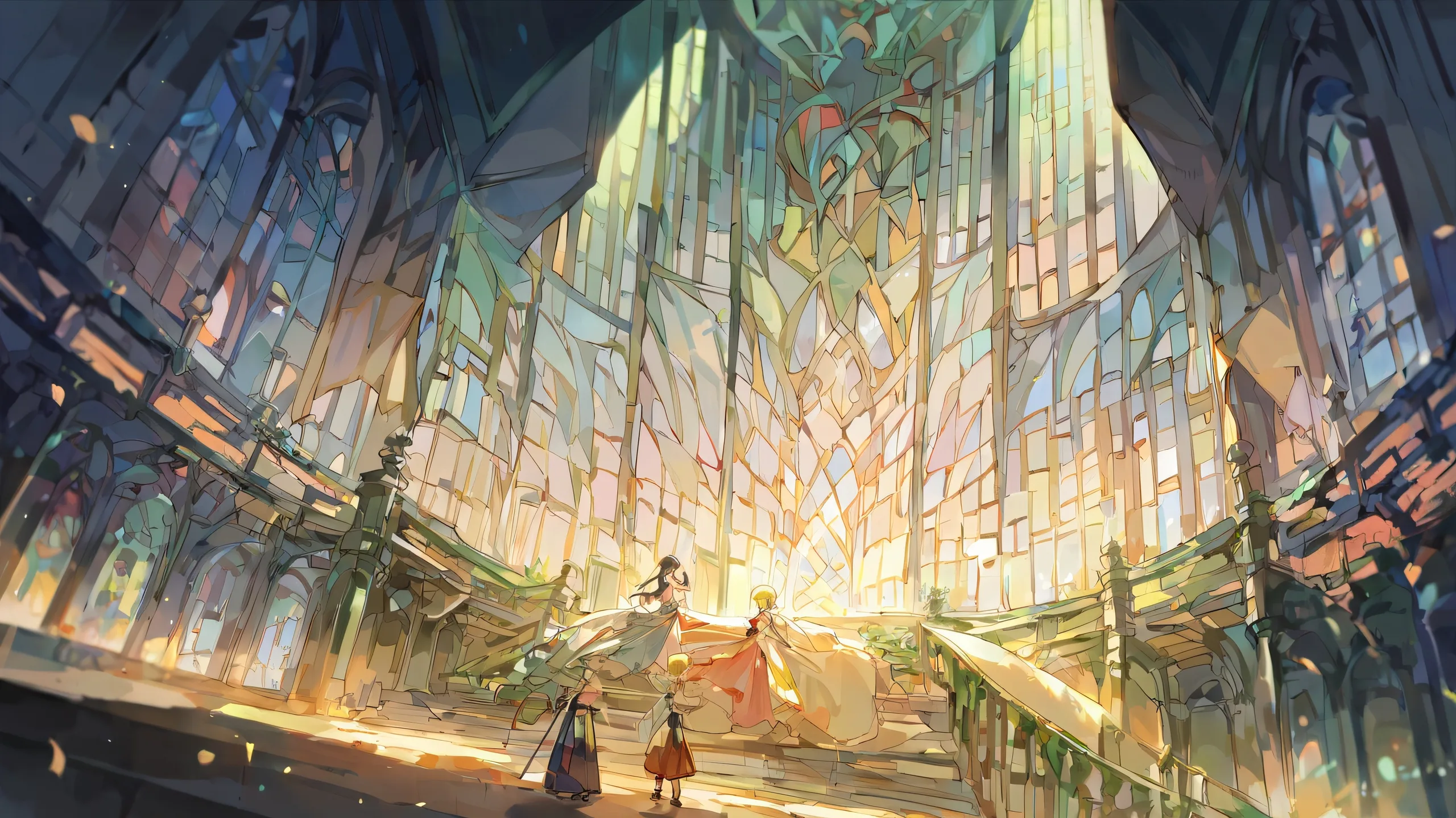 Elegant Anime Night Scene Aesthetic PC Wallpaper Anime girls in a perfectly clean vast pure void with extreme depth of field on Desktop/PC