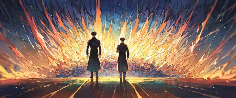 A serene anime boy standing in a perfectly clean vast pure void with extreme depth of field and bright vibrant colors for your desktop pc.