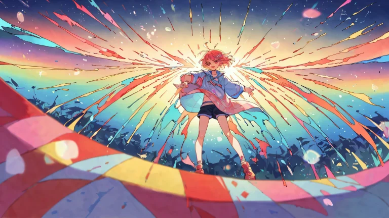 Beautiful anime girl illustration on a desktop/pc with a stunning void background and pastel shades, perfect for 16:9 screens.