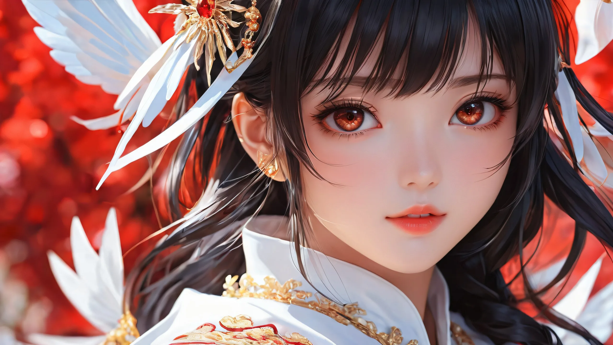 A serene and mystical anime-themed desktop wallpaper featuring vibrant colors against a pure void backdrop for PC or Desktop use.