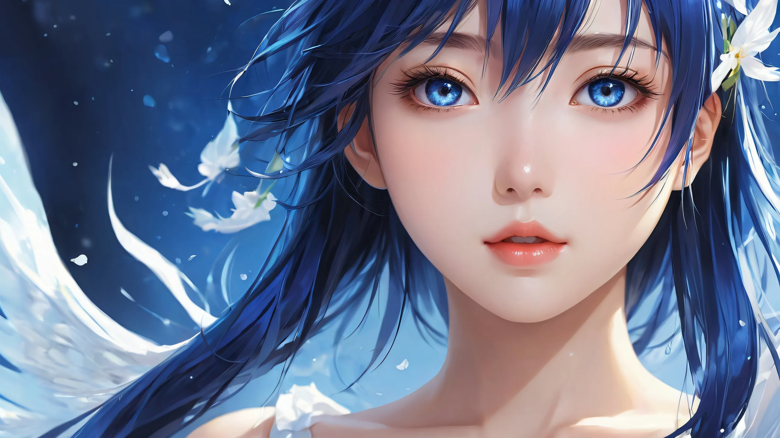 Anime girls in a vast, pure void on a desktop or PC background with extreme depth of field and ethereal lighting.