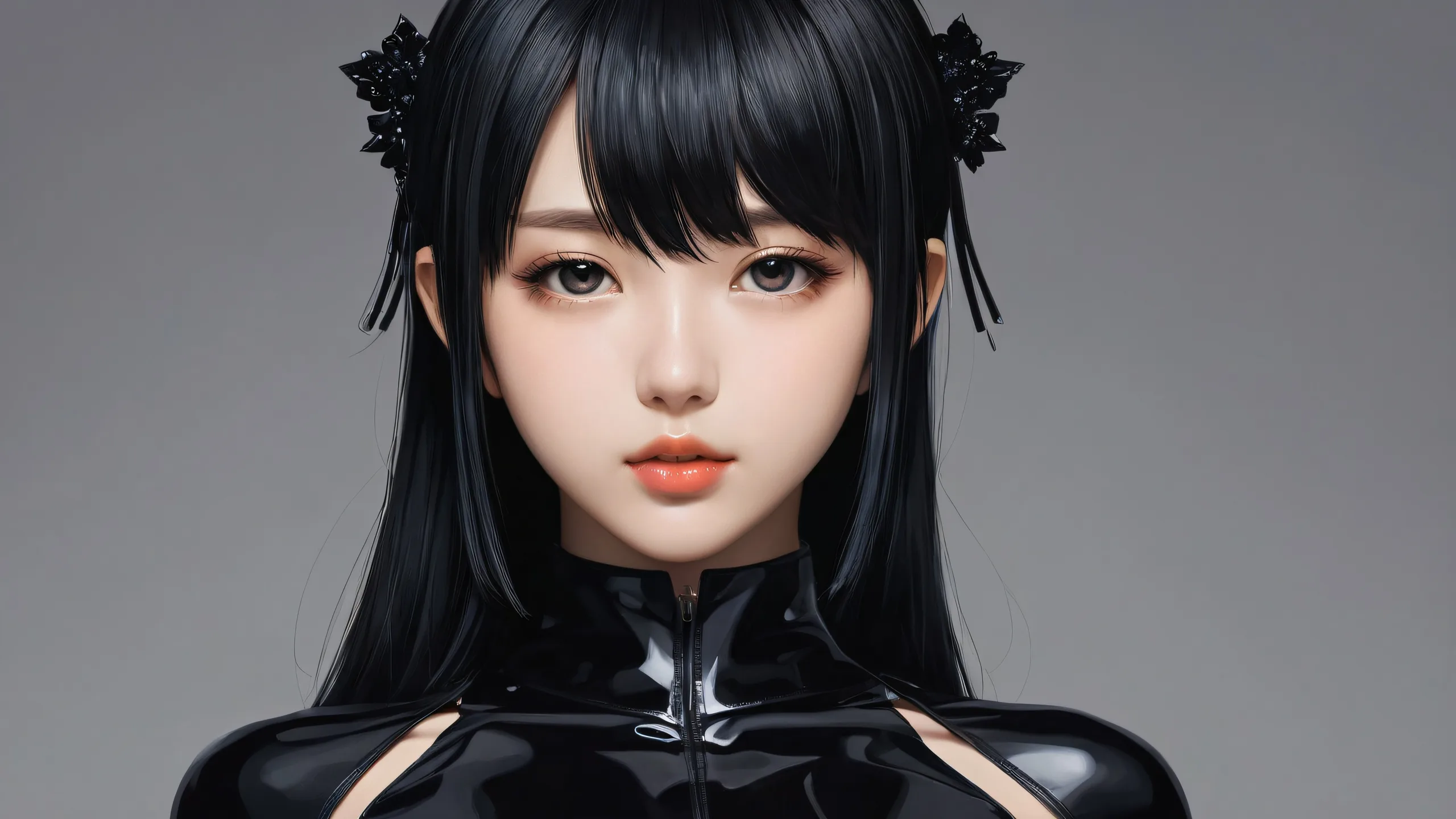 Beautiful anime-inspired desktop wallpaper of girls in a vast pure void with sleek dark mode aesthetic and elegant luminescent accents, suitable for use on Desktop/PC.