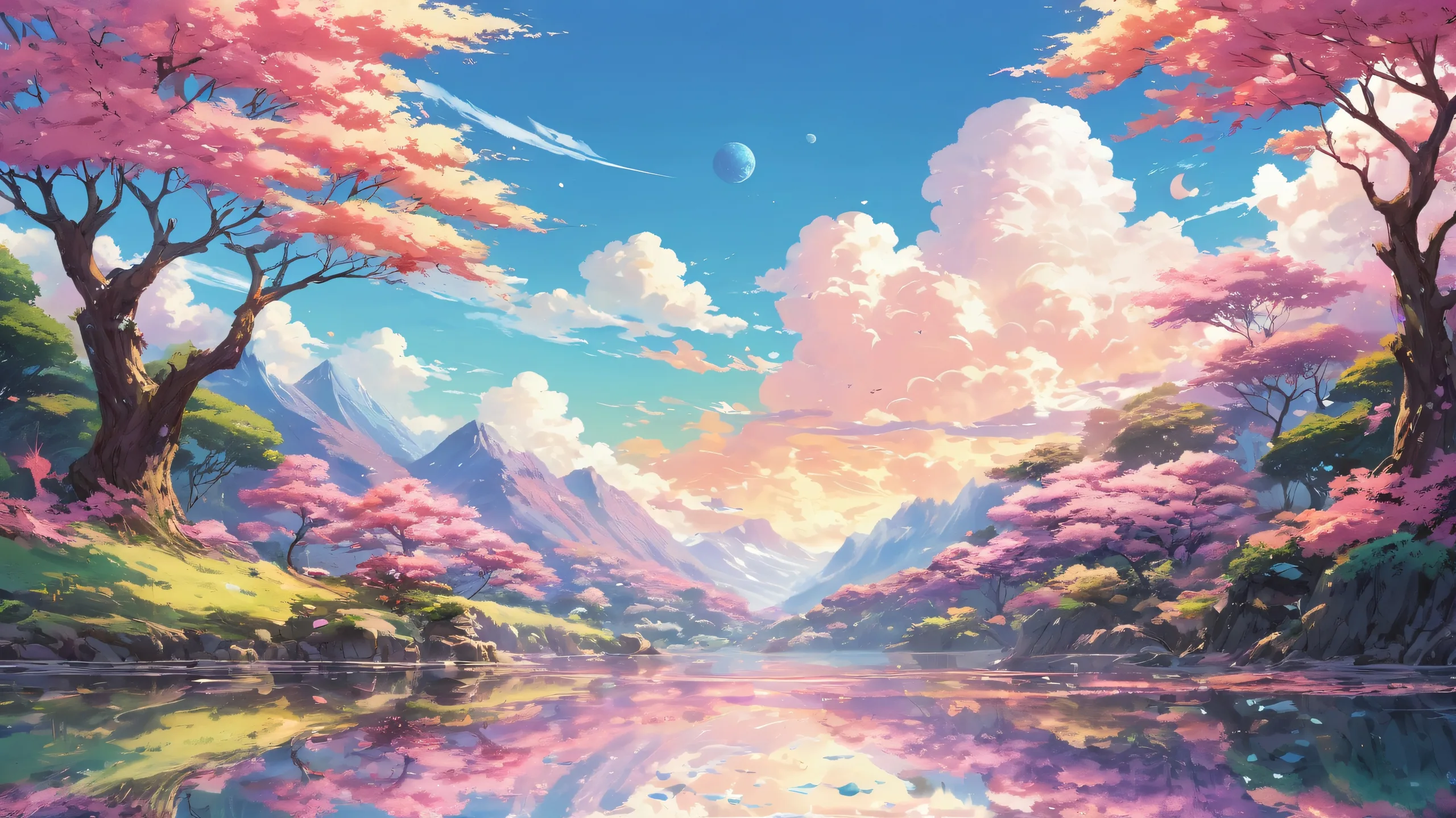 Desktop/PC wallpaper featuring a secret fantasy realm with anime influences and ethereal lighting, ideal for those seeking a serene and immersive visual experience.