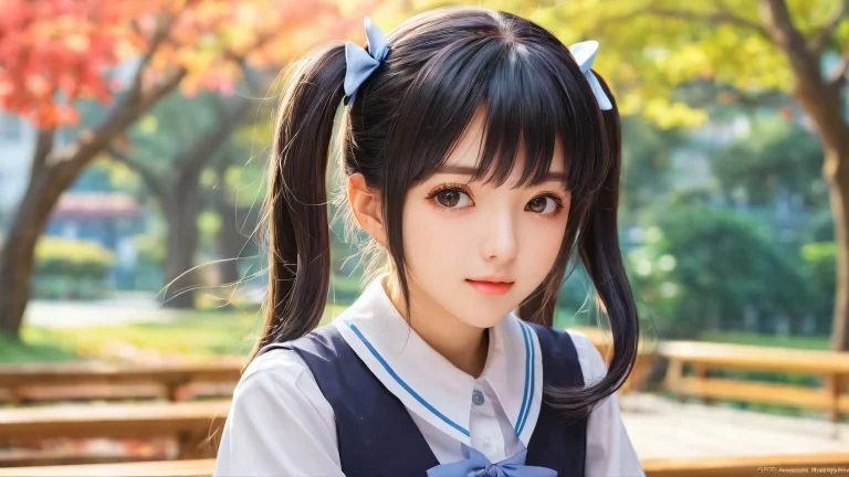 Anime schoolgirl standing in a vast, pristine void with extreme depth of field and subtle gradient, perfect for desktop/PC