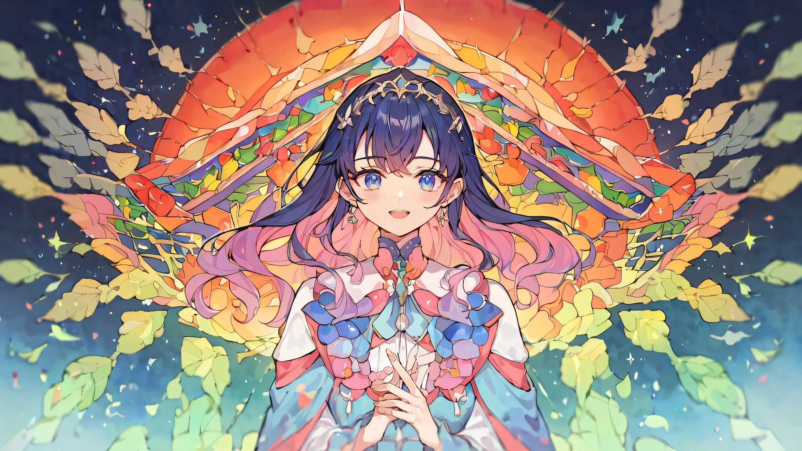 Centered anime girls standing in a vast, pure void with extreme depth of field and soft pastel blues/whispered pinks. Desktop/PC wallpaper.