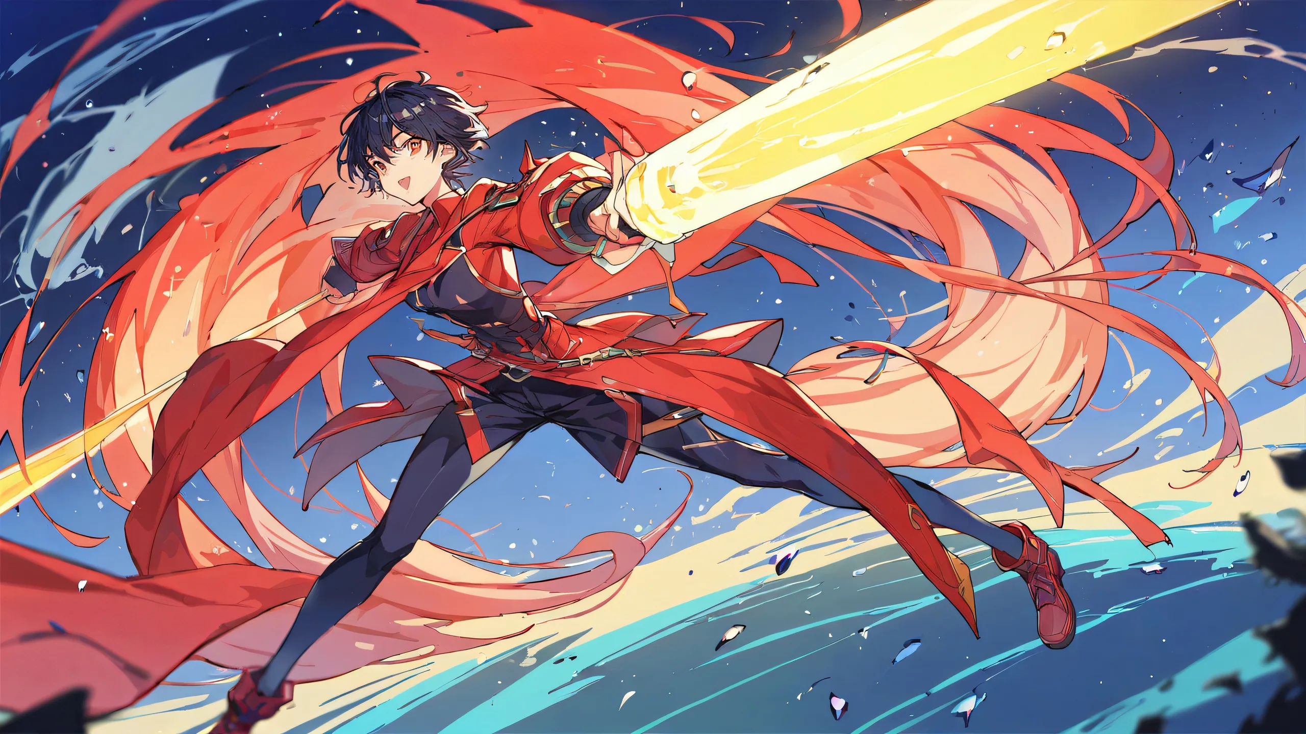 Stunning anime illustration of a bright blue sky on a perfectly clean and vast pure void with extreme depth of field, suitable for Desktop/PC