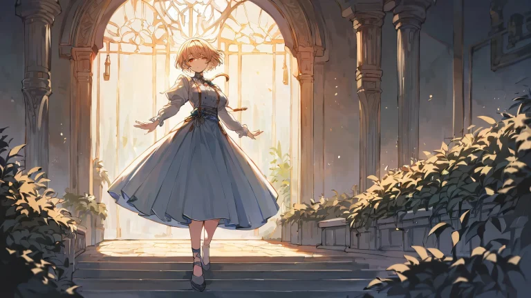 A beautifully illustrated anime girl in a perfectly clean vast pure void with extreme depth of field and a sense of isolation on a desktop/pc.