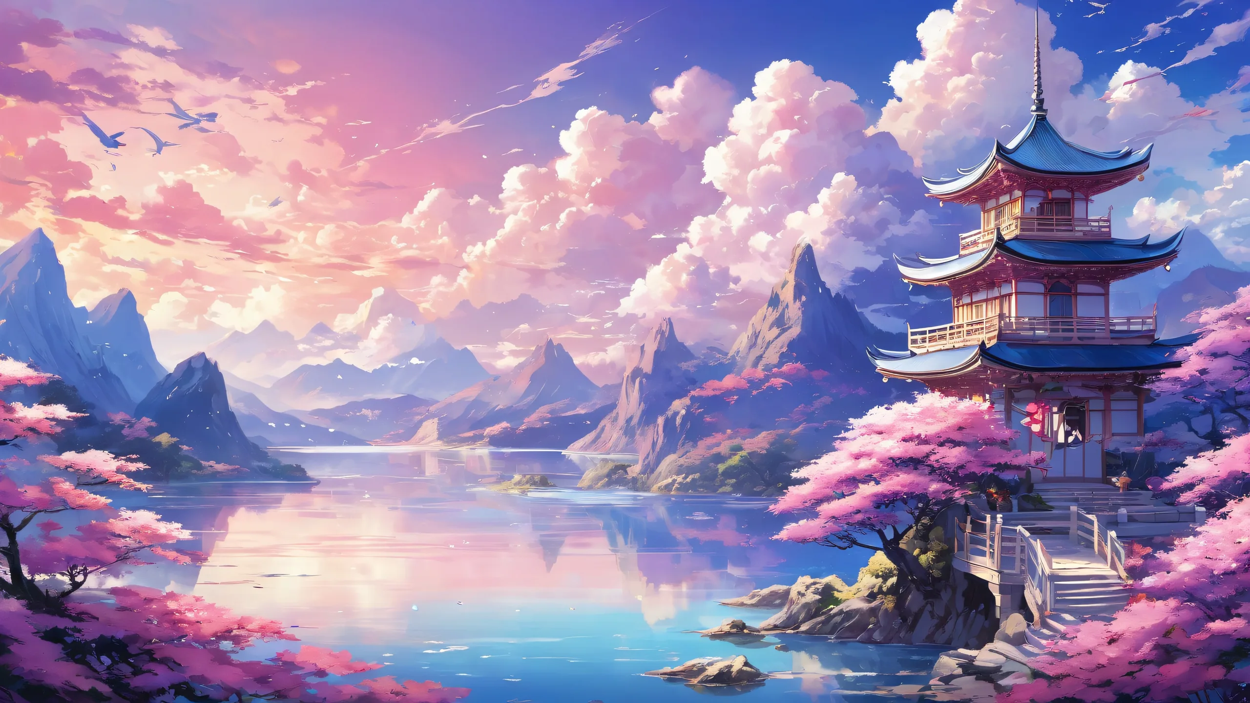 A stunning desktop wallpaper featuring anime characters set against a vast, pure void with extreme depth of field and ethereal lighting, suitable for PC or Desktop use.