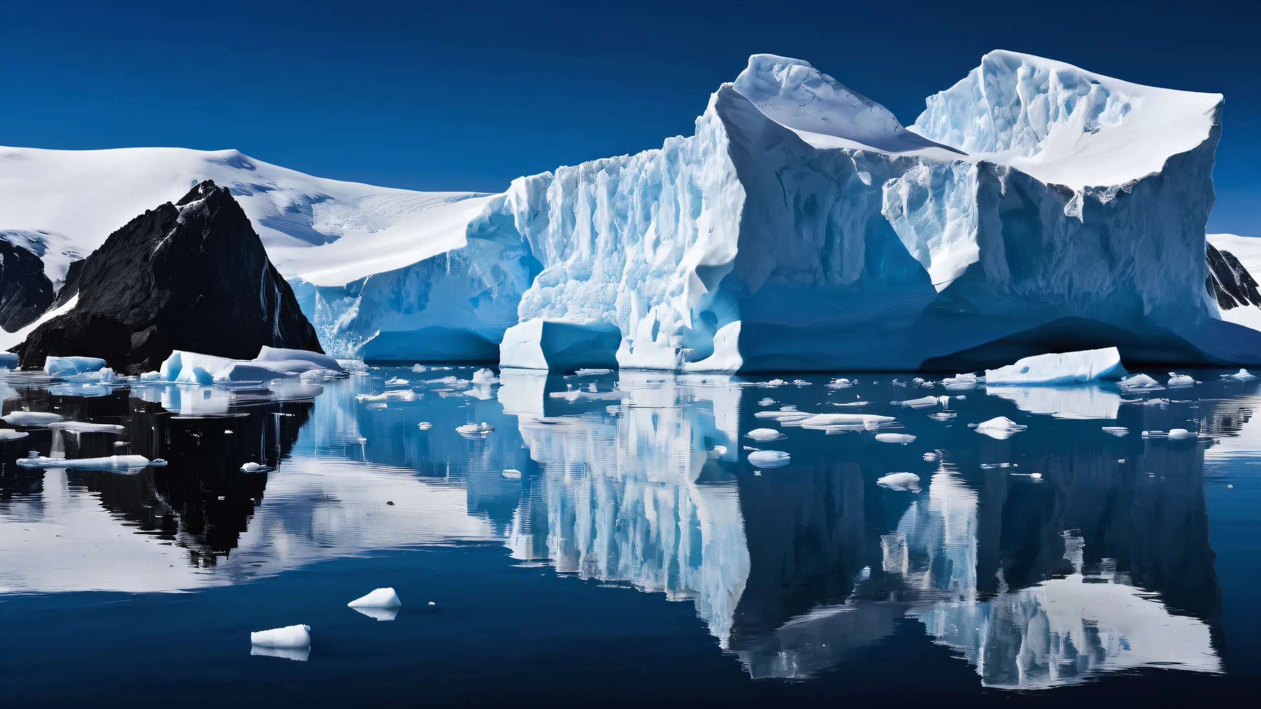 A serene and icy Antarctic winter scene for your desktop/PC, featuring a vast expanse of pure water and pack ice.