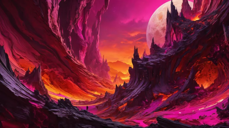 A dramatic desktop image of a pure void surrounded by a burning apocalyptic chasm, adapté pour ordinateur de bureau/PC.