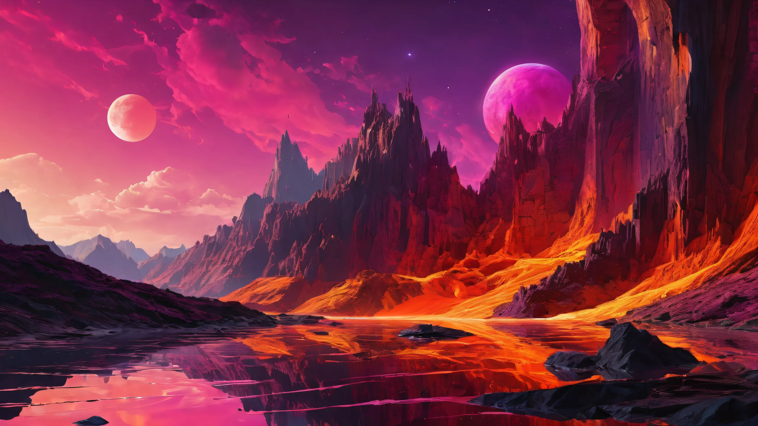 Ethereal landscape of a chasm on a desktop or PC, with intense colors and reflections.