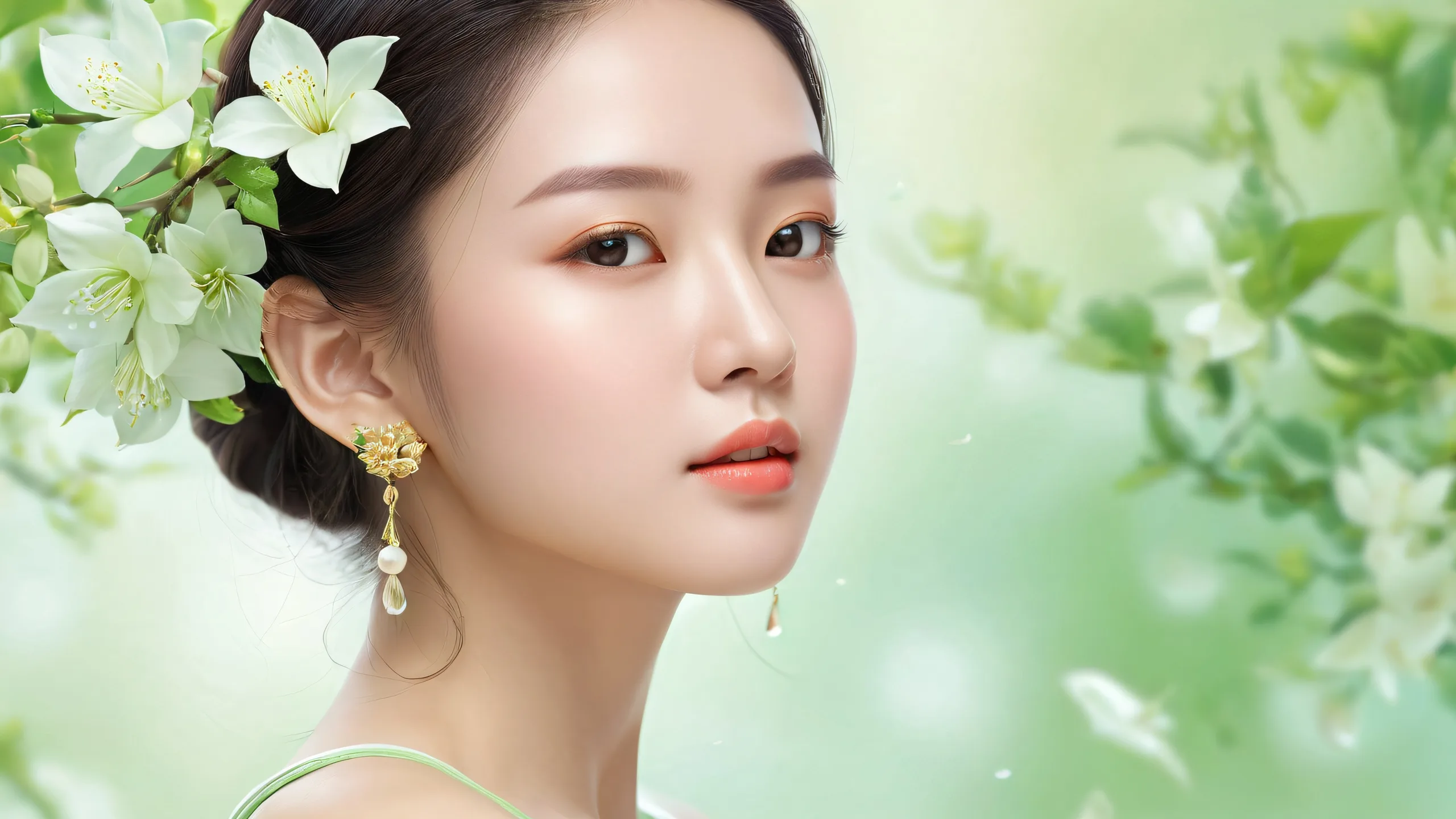 Ethereal Oasis of Serenity 4K UHD Wallpaper A serene and peaceful desktop image featuring a woman amidst a vast pure void, perfect for your PC or laptop's desktop.