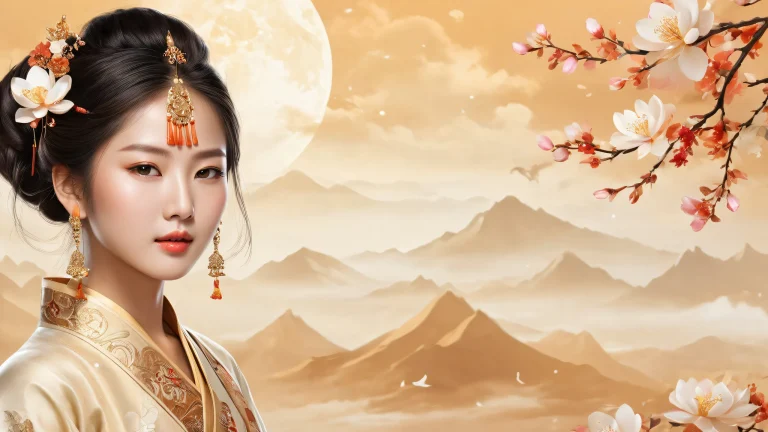 Asian women surrounded by pure void, perfect for desktop/pc backgrounds.