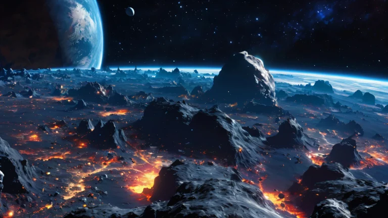 A breathtaking desktop wallpaper featuring a stunning asteroid scene for Desktop/PC, with ethereal lighting and radiant colors.