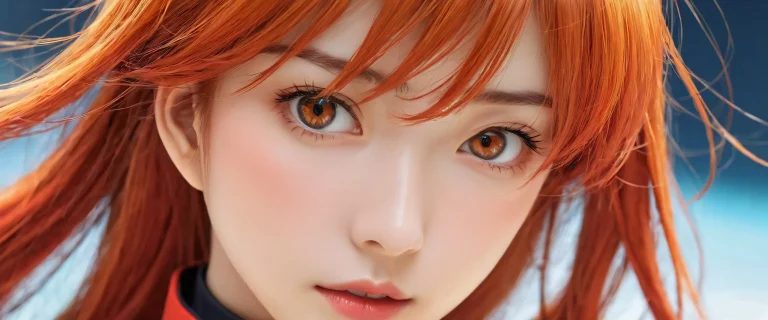 Asuka Langley Soryu desktop wallpaper on a clean and vast pure void with extreme depth of field, perfect for Desktop/PC users.