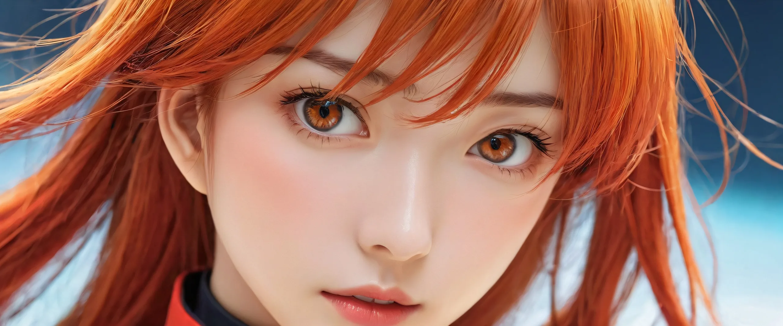 Asuka Langley Soryu desktop wallpaper on a clean and vast pure void with extreme depth of field, perfect for Desktop/PC users.