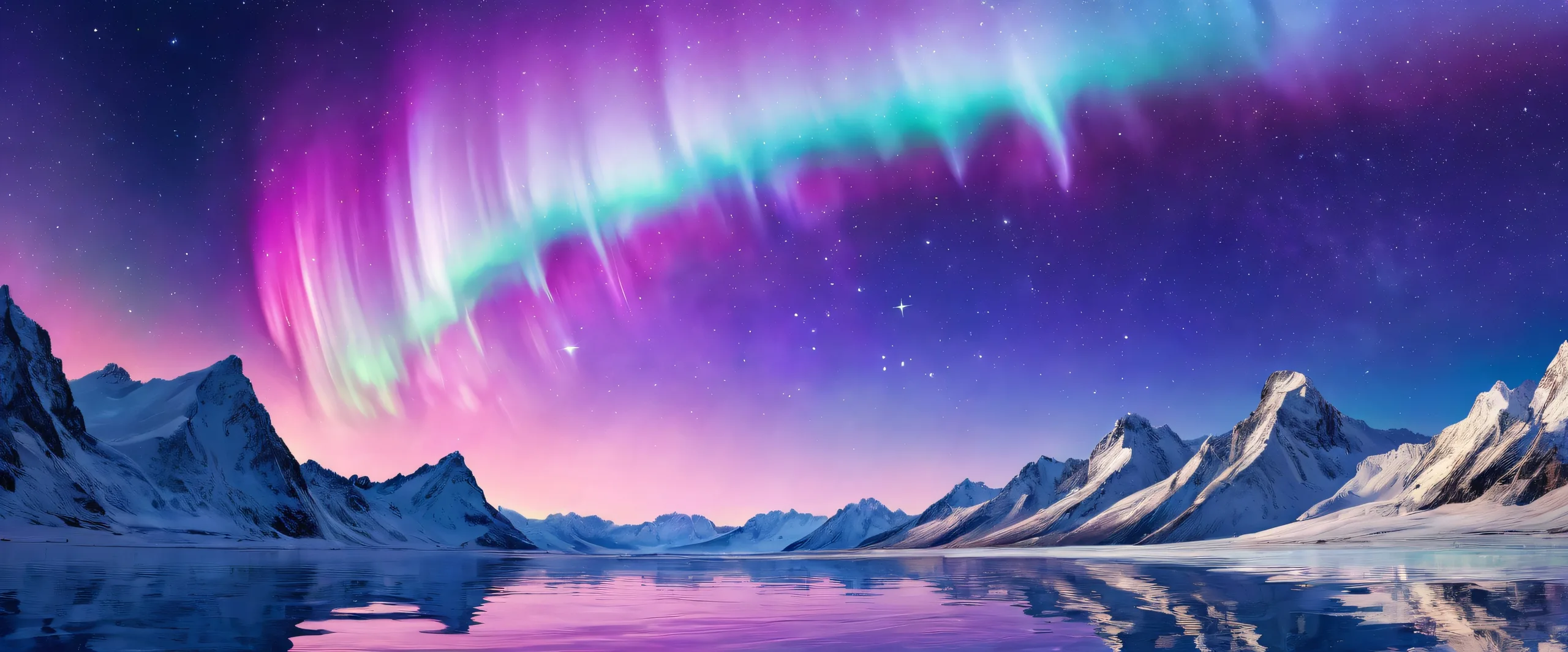 Ethereal aurorae swirl above a pristine void on a desktop/pc background.
