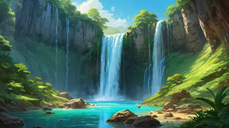 Breathtaking waterfall desktop background for PC or Desktop with pristine clarity and masterful digital painting.