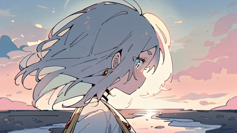 Girl standing alone on a vast, pure void of salt flats, looking at the viewer with a gentle expression. Desktop/PC background.