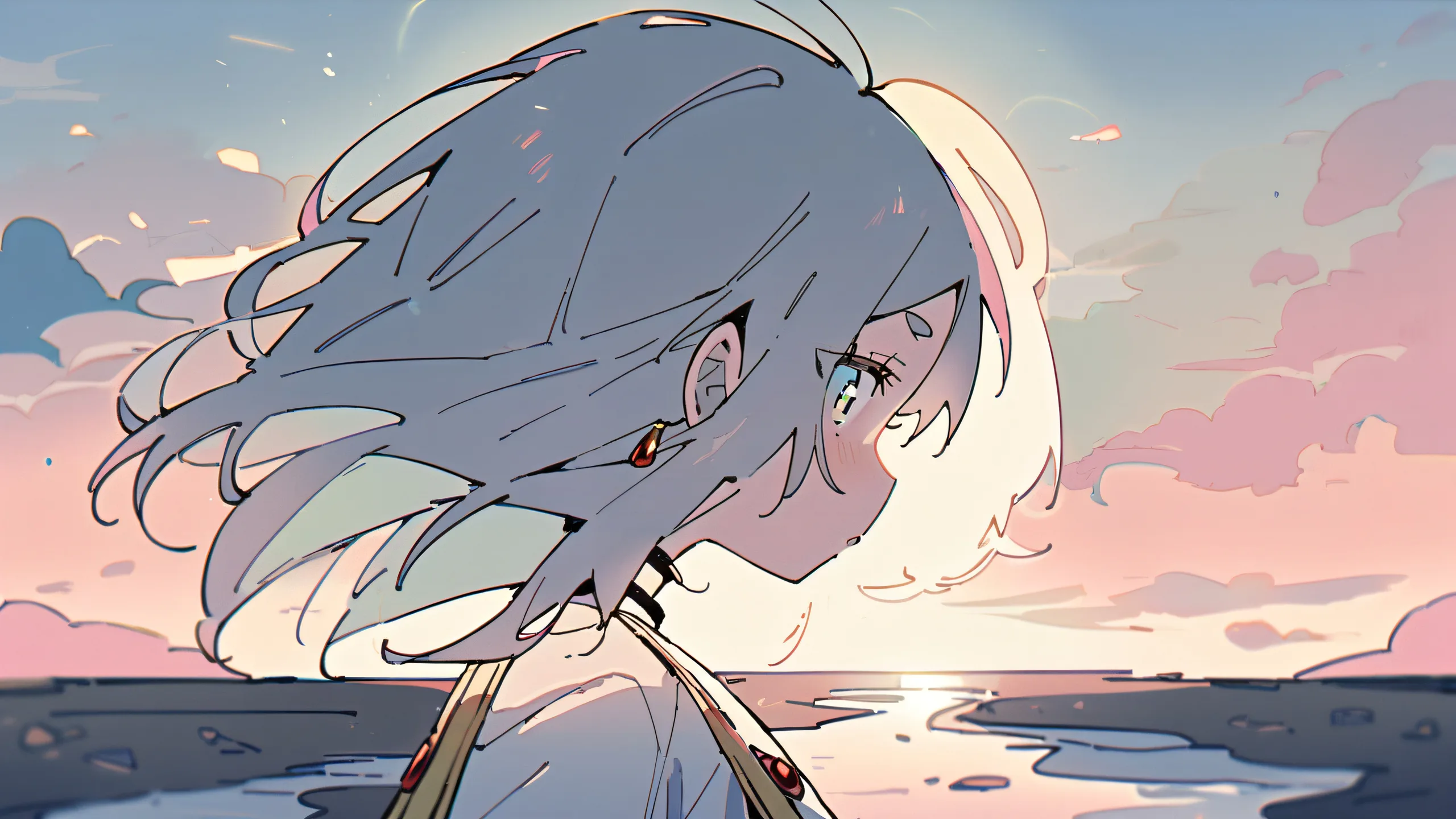 Girl standing alone on a vast, pure void of salt flats, looking at the viewer with a gentle expression. Desktop/PC background.