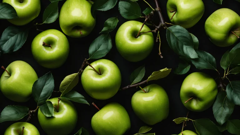 A serene desktop image featuring apples and foliage set against a vast pure void, perfect for your Desktop/PC.