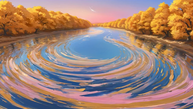 Ein ruhiger Desktop-Hintergrund mit einem Whirlpool in einer reinen Leere mit goldenen Herbstfarben und frischer Herbstluft, geeignet für Desktop/PC