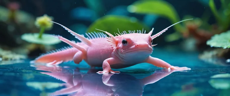Axolotls swimming in a vast pure void on desktop/pc