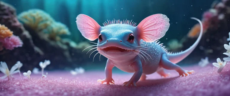 Desktop/PC wallpaper featuring an axolotl in a pure void with bluish hues and intricate details.